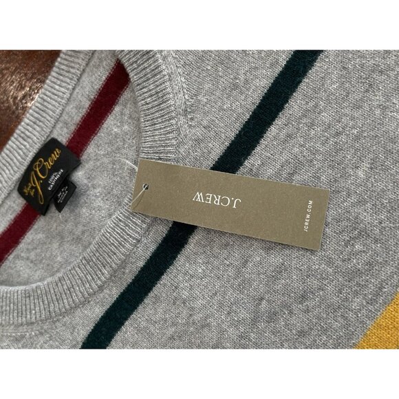 NWT J.Crew 100% Cashmere Crewneck Sweater Grey Stripe BM092 Mens Size XL $168 - Picture 4 of 12